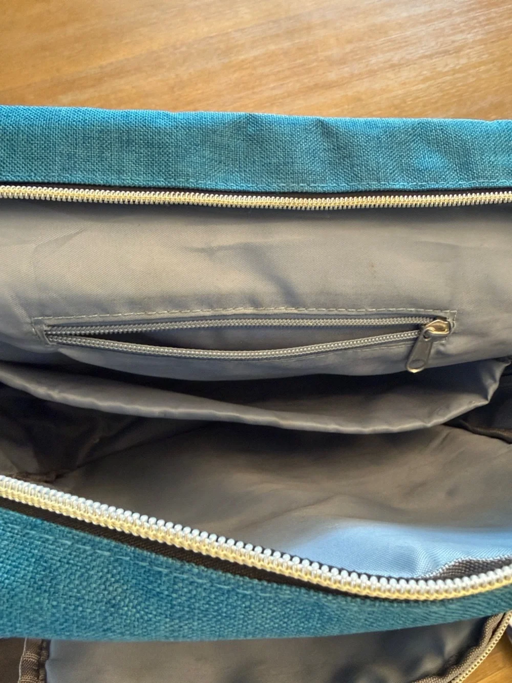 Wenjie Vintage Style Oxford Teal Canvas Backpack with Brown Trim